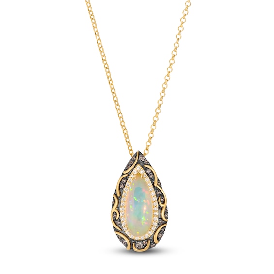 Le Vian Silhouette Elongated Pear-Shaped Natural Opal Necklace 3/8 ct tw Diamonds 14K Honey Gold 19"
