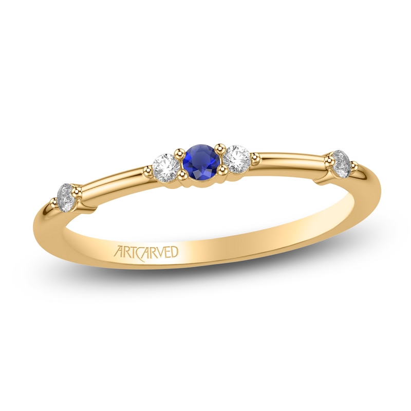Main Image 1 of ArtCarved Natural Blue Sapphire & Diamond Anniversary Ring 1/15 ct tw 14K Yellow Gold