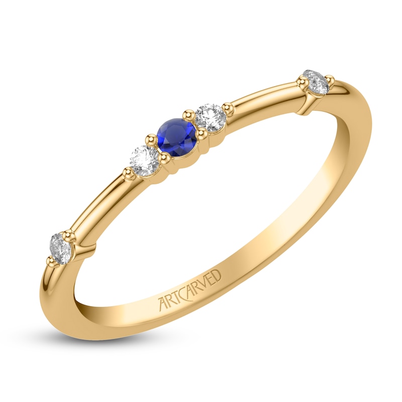 Main Image 2 of ArtCarved Natural Blue Sapphire & Diamond Anniversary Ring 1/15 ct tw 14K Yellow Gold