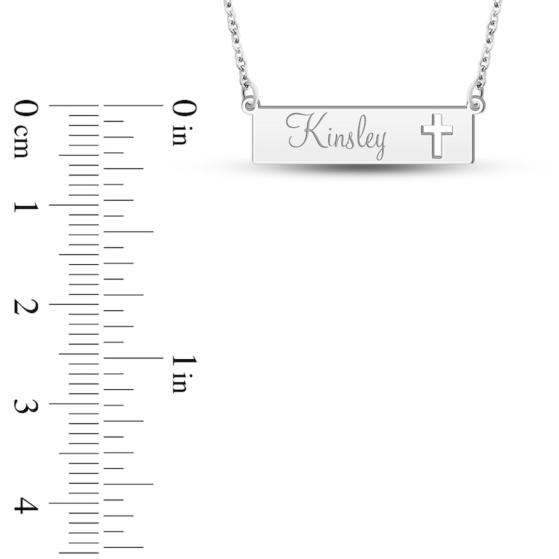 Main Image 4 of Engravable Name Bar Necklace with Cross Cutout Sterling Silver 18"
