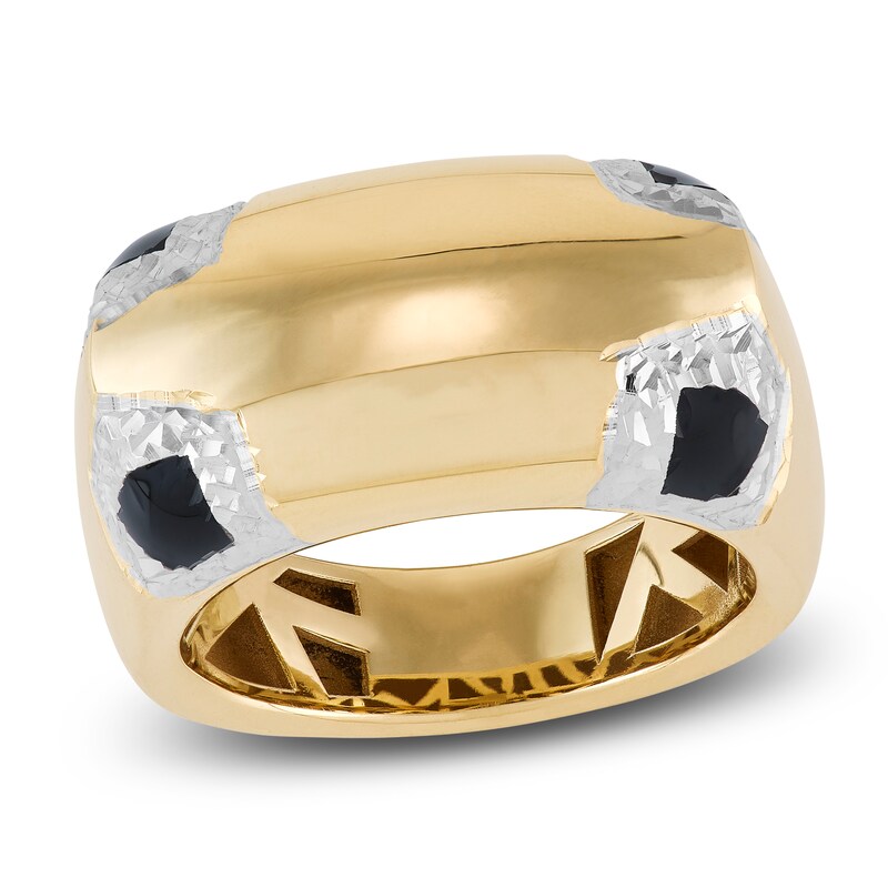 Main Image 1 of Italia D'Oro Colori Costa Black Enamel Angled Ring 14K Yellow Gold