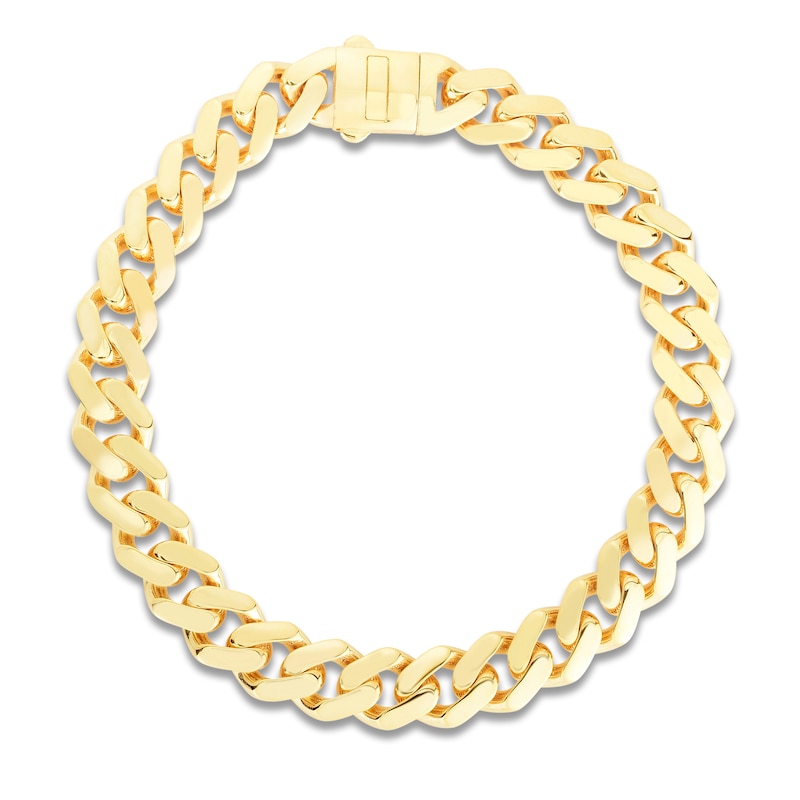 Main Image 1 of Cuban Curb Chain Bracelet 9.5mm Semi-Solid 14K Yellow Gold 8.25"