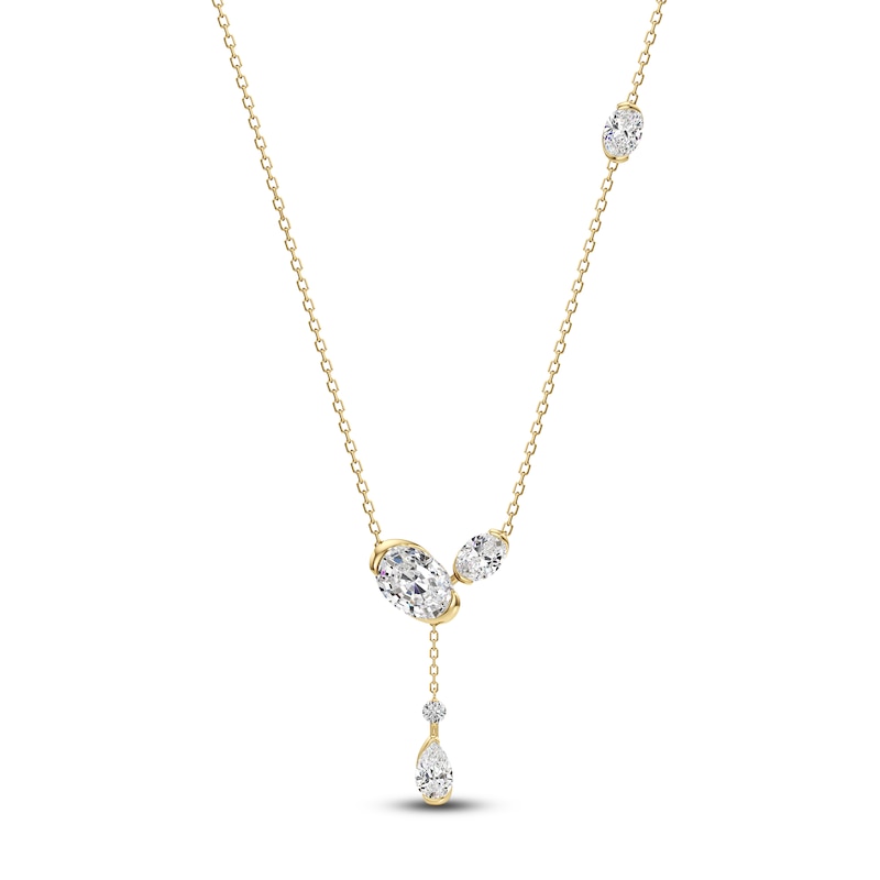 Main Image 1 of J'Lure Oval Step-Cut, Pear Step-Cut & Round-Cut Lab-Grown Diamond Y-Drop Necklace 3-1/3 ct tw 14K Yellow Gold 18"