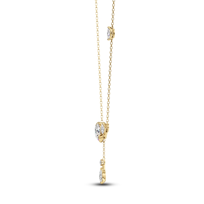Main Image 2 of J'Lure Oval Step-Cut, Pear Step-Cut & Round-Cut Lab-Grown Diamond Y-Drop Necklace 3-1/3 ct tw 14K Yellow Gold 18"