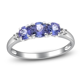 Natural Tanzanite & Diamond Accent Three-Stone Ring Sterling Silver