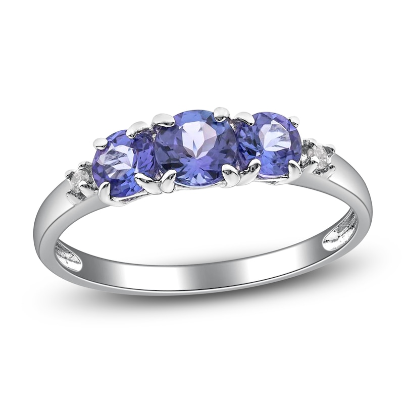 Natural Tanzanite & Diamond Accent Three-Stone Ring Sterling Silver