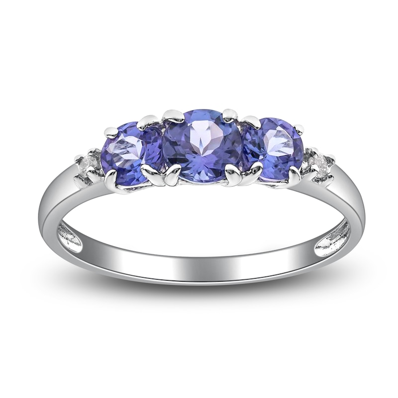 Main Image 2 of Natural Tanzanite & Diamond Accent Three-Stone Ring Sterling Silver