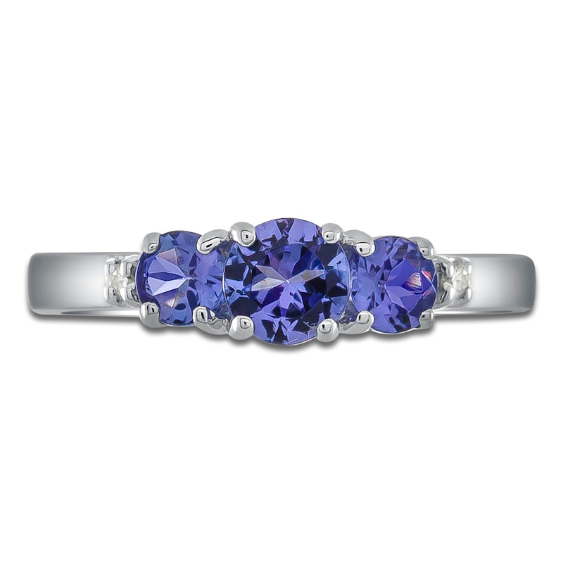 Main Image 3 of Natural Tanzanite & Diamond Accent Three-Stone Ring Sterling Silver