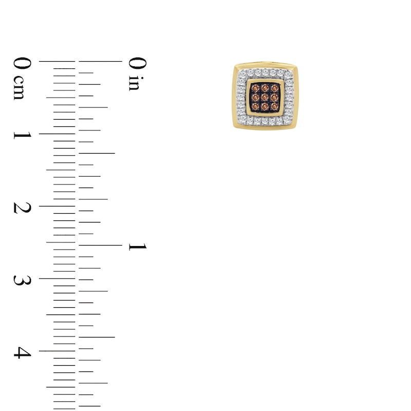 Main Image 2 of Men's Brown & White Multi-Diamond Stud Earrings 1/4 ct tw 10K Yellow Gold