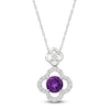 Thumbnail Image 1 of Natural Amethyst & White Lab-Created Sapphire Clover Halo Necklace Sterling Silver 18"