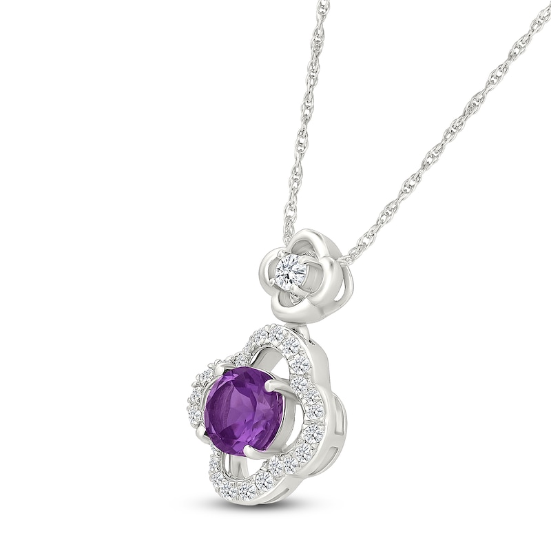 Main Image 2 of Natural Amethyst & White Lab-Created Sapphire Clover Halo Necklace Sterling Silver 18"