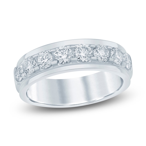 Men's Lab-Grown Diamond Stepped Edge Band 2 ct tw 14K White Gold