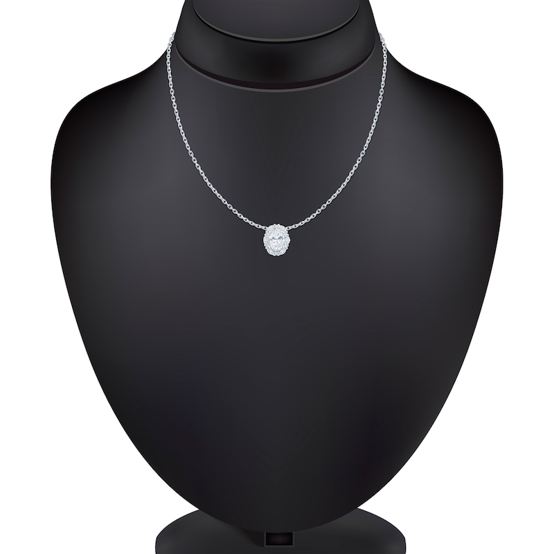Main Image 4 of Pnina Tornai Oval-Cut Lab-Grown Diamond Halo Necklace 1-7/8 ct tw 14K White Gold 18"