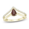 Thumbnail Image 1 of Pear-Shaped Natural Ruby & Diamond Split Chevron Ring 1/5 ct tw 10K Yellow Gold