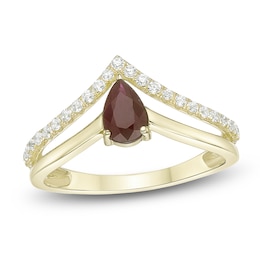 Pear-Shaped Natural Ruby & Diamond Split Chevron Ring 1/5 ct tw 10K Yellow Gold