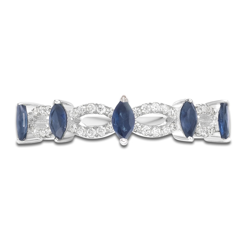 Main Image 2 of Marquise-Cut Natural Blue Sapphire & Diamond Scalloped Ring 1/5 ct tw 10K White Gold