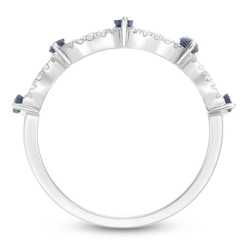 Main Image 3 of Marquise-Cut Natural Blue Sapphire & Diamond Scalloped Ring 1/5 ct tw 10K White Gold