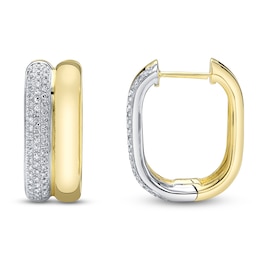 Shy Creation Diamond Half-and-Half Hoop Earrings 1/3 ct tw 14K Two-Tone Gold
