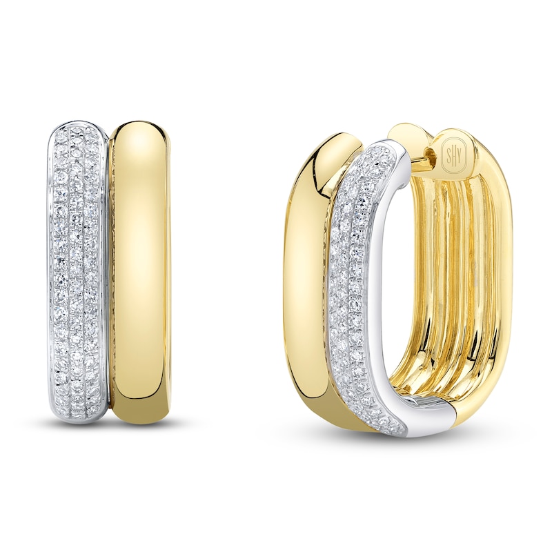 Main Image 2 of Shy Creation Diamond Half-and-Half Hoop Earrings 1/3 ct tw 14K Two-Tone Gold