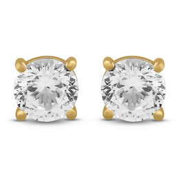 Men's White Lab-Created Sapphire Solitaire Stud Earrings 10K Yellow Gold