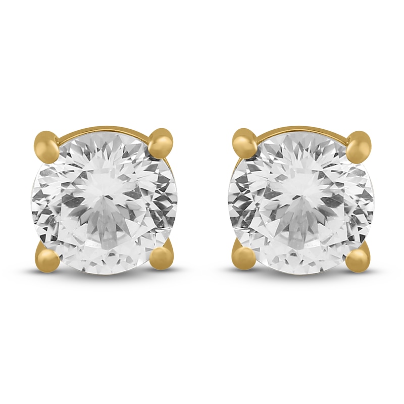 Main Image 1 of Men's White Lab-Created Sapphire Solitaire Stud Earrings 10K Yellow Gold