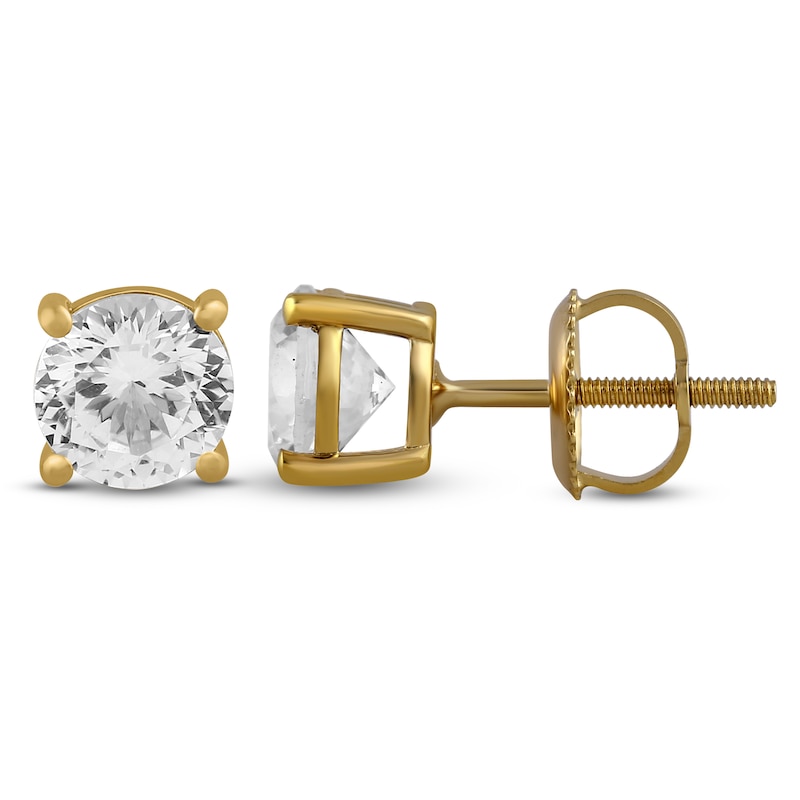 Main Image 2 of Men's White Lab-Created Sapphire Solitaire Stud Earrings 10K Yellow Gold