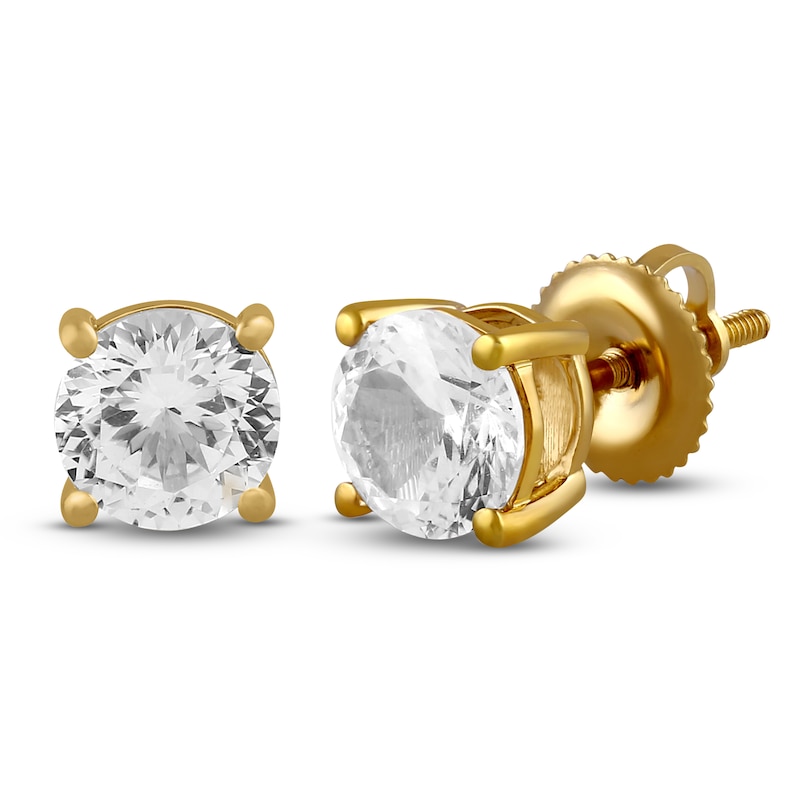 Main Image 3 of Men's White Lab-Created Sapphire Solitaire Stud Earrings 10K Yellow Gold