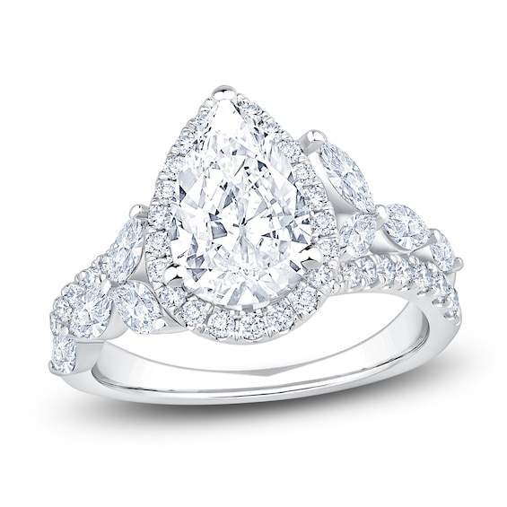 Pear-Shaped Lab-Grown Diamond Halo Engagement Ring 3 ct tw 14K White Gold