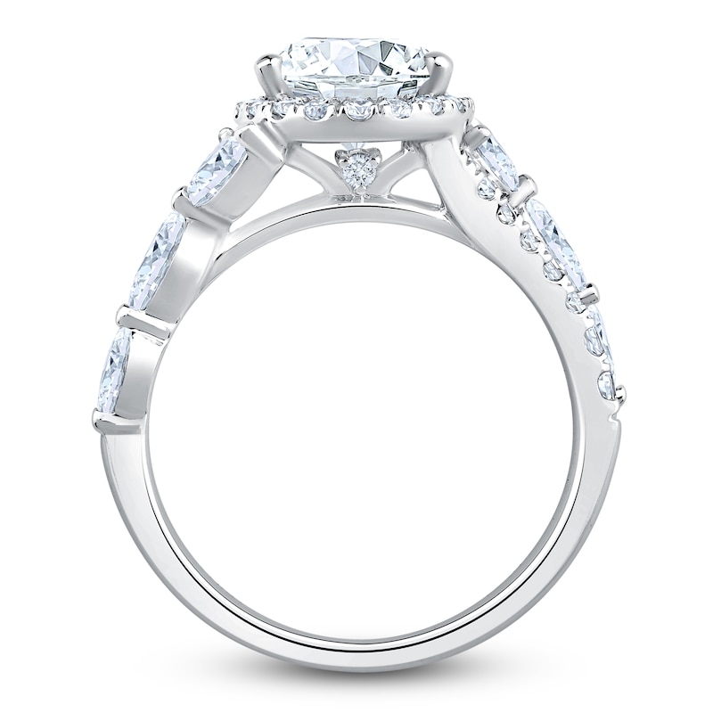 Main Image 2 of Pear-Shaped Lab-Grown Diamond Halo Engagement Ring 3 ct tw 14K White Gold