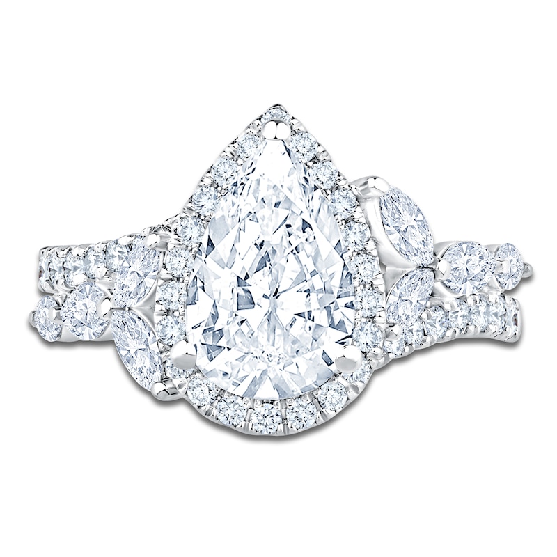 Main Image 3 of Pear-Shaped Lab-Grown Diamond Halo Engagement Ring 3 ct tw 14K White Gold