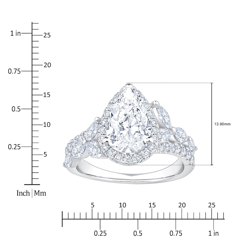 Main Image 4 of Pear-Shaped Lab-Grown Diamond Halo Engagement Ring 3 ct tw 14K White Gold