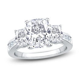 Cushion-Cut Lab-Grown Diamond Three-Stone Engagement Ring 4-1/4 ct tw 14K White Gold