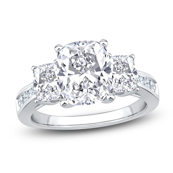 Cushion-Cut Lab-Grown Diamond Three-Stone Engagement Ring 4-1/4 ct tw 14K White Gold