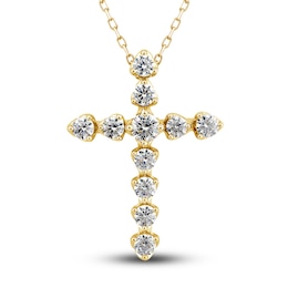 Jared Signature Diamond Cross Pendant Necklace 1 ct tw Round 14K Yellow Gold