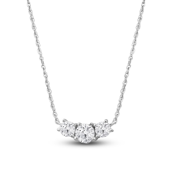 Jared Signature Lab-Grown Diamond Three-Stone Necklace 1 ct tw 14K White Gold 18"