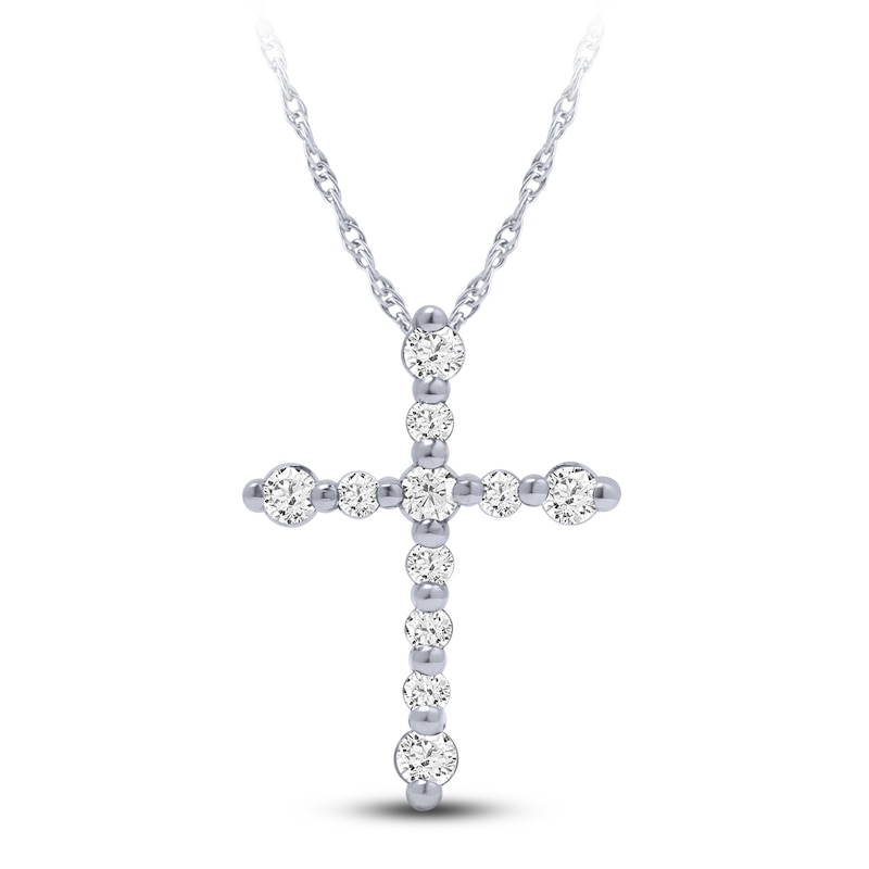 Main Image 1 of Diamond Cross Necklace 1/6 ct tw Round 10K White Gold