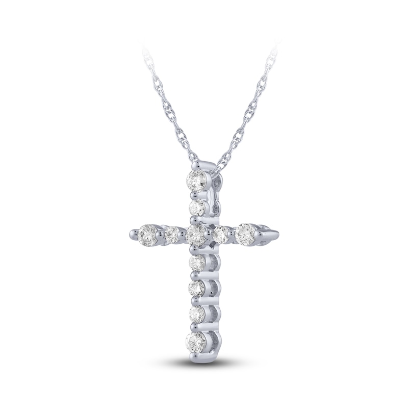 Main Image 2 of Diamond Cross Necklace 1/6 ct tw Round 10K White Gold