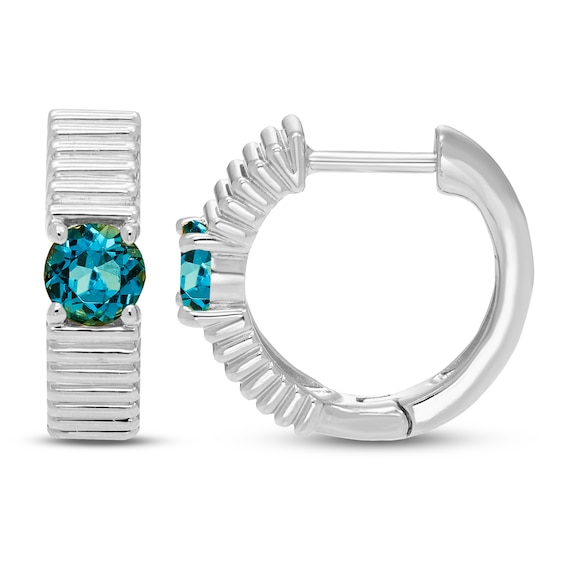 London Blue Topaz Huggie Hoop Earrings 10K White Gold