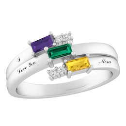 Baguette Birthstone Family & Mother's Bypass Ring (1-3 Stones and 2-3 Lines)