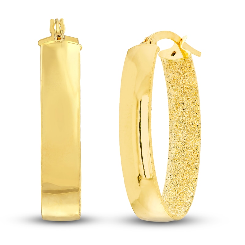 Satin/Polished Oval Hoop Earrings 14K Yellow Gold 28mm