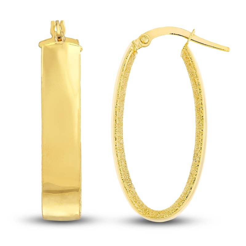 Satin/Polished Oval Hoop Earrings 14K Yellow Gold 28mm