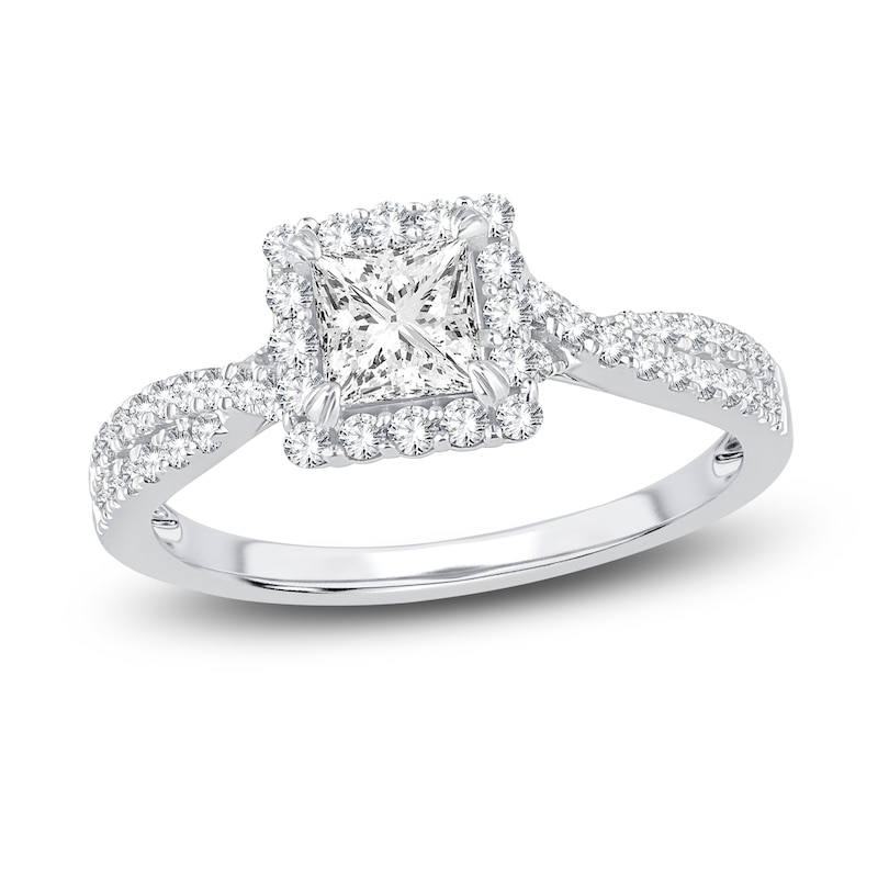 Main Image 1 of Diamond Engagement Ring 1 ct tw Princess/Round 14K White Gold