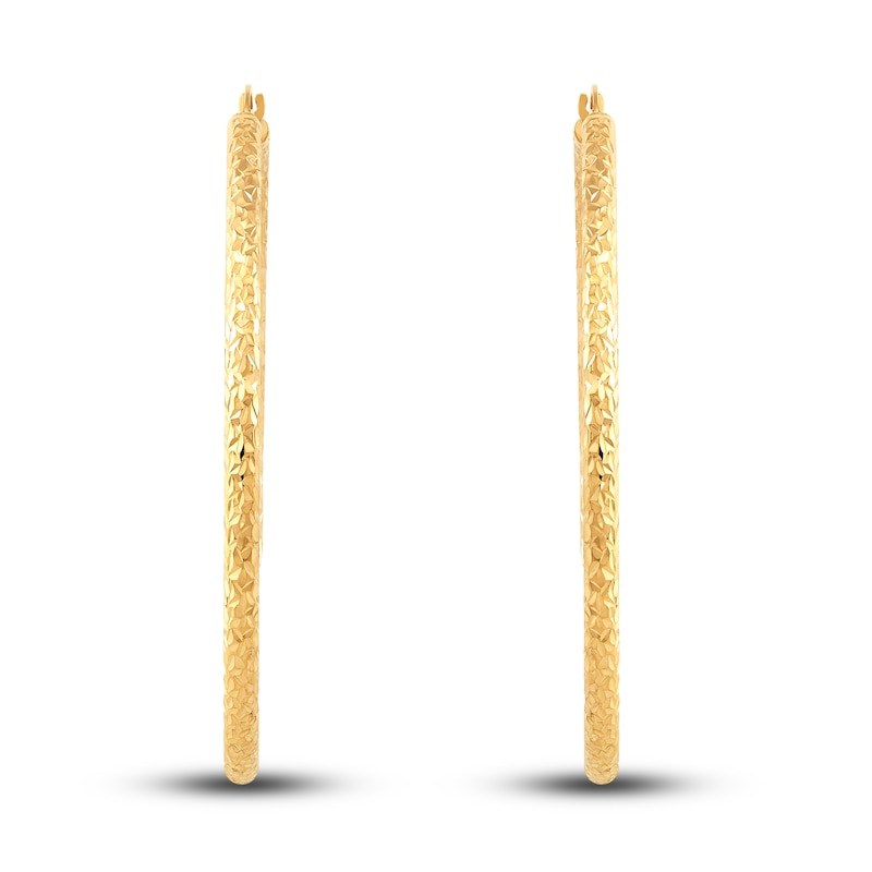 Main Image 2 of Diamond-Cut Round Tube Hoop Earrings 14K Yellow Gold