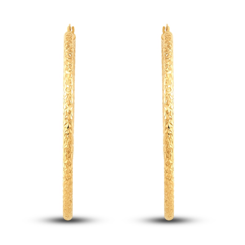 Diamond-Cut Round Tube Hoop Earrings 14K Yellow Gold