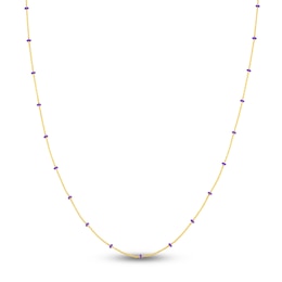 Solid Station Necklace Lilac Enamel 14K Yellow Gold 18"