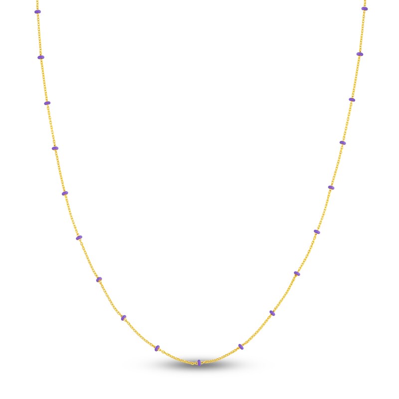 Main Image 1 of Solid Station Necklace Lilac Enamel 14K Yellow Gold 18"