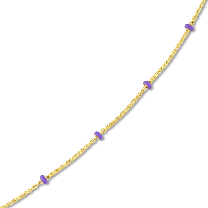 Main Image 2 of Solid Station Necklace Lilac Enamel 14K Yellow Gold 18"