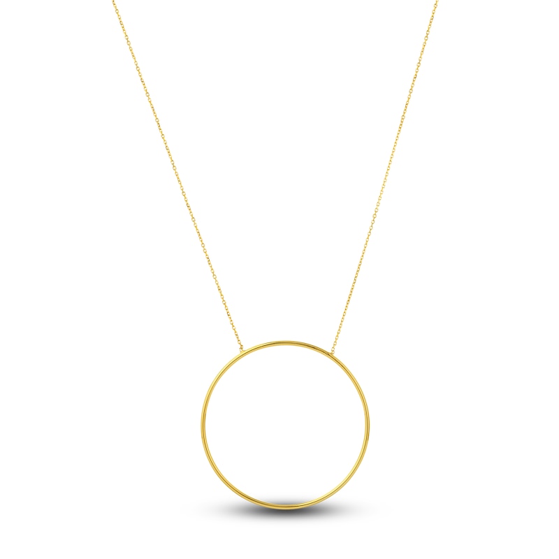 Main Image 1 of Large Circle Station Necklace 14K Yellow Gold 16" Adj.