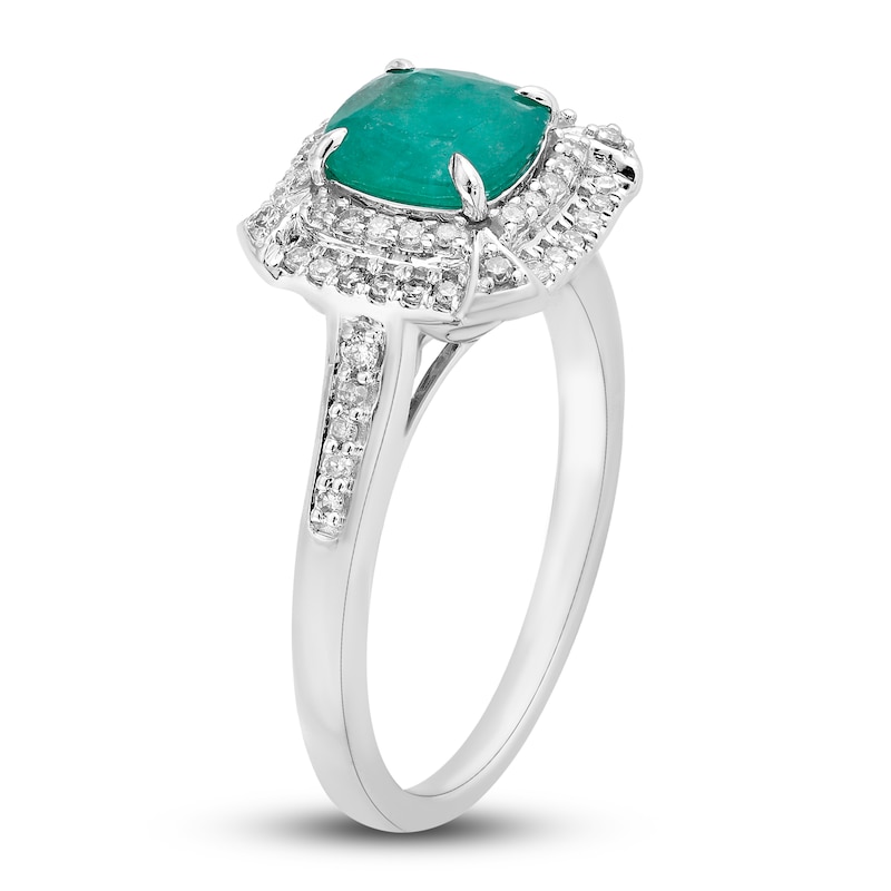 Natural Emerald Engagement Ring 1/4 ct tw Diamonds 14K White Gold