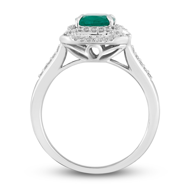 Natural Emerald Engagement Ring 1/4 ct tw Diamonds 14K White Gold